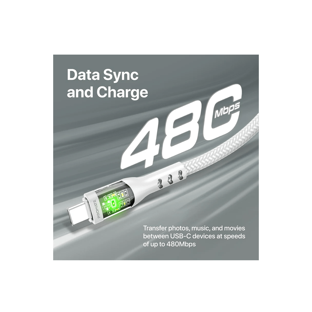 Promate TransLine-CC 60W Power Delivery Ultra-Fast USB-C Cable with Transparent Shells in Qatar Promate TransLine-CC 60W Power Delivery Ultra-Fast USB-C Cable with Transparent Shells in Qatar
